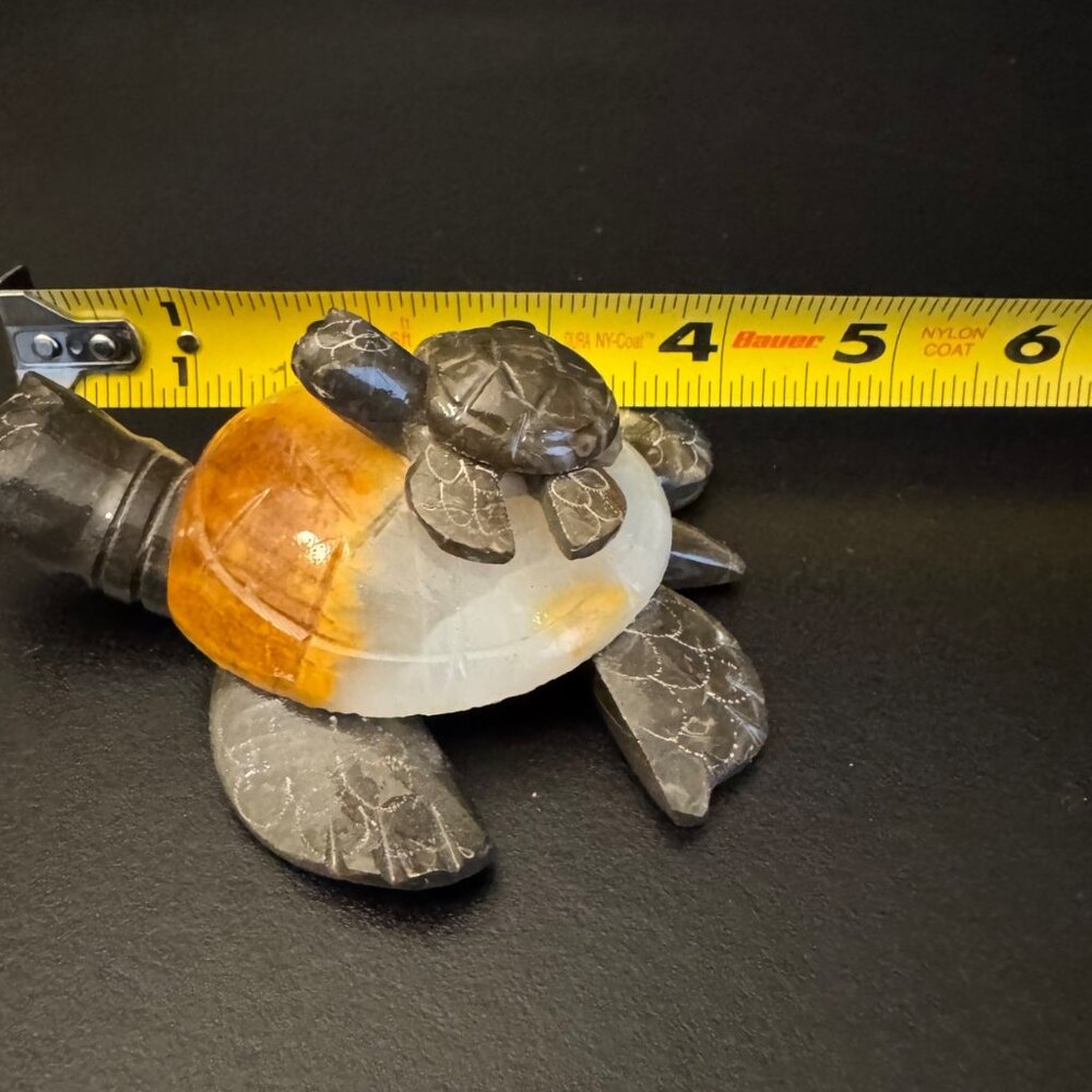 Hand Carved Marble Stone Sea Turtle w/ Baby Figurine Carving 4" X 4" - Picture 14 of 16